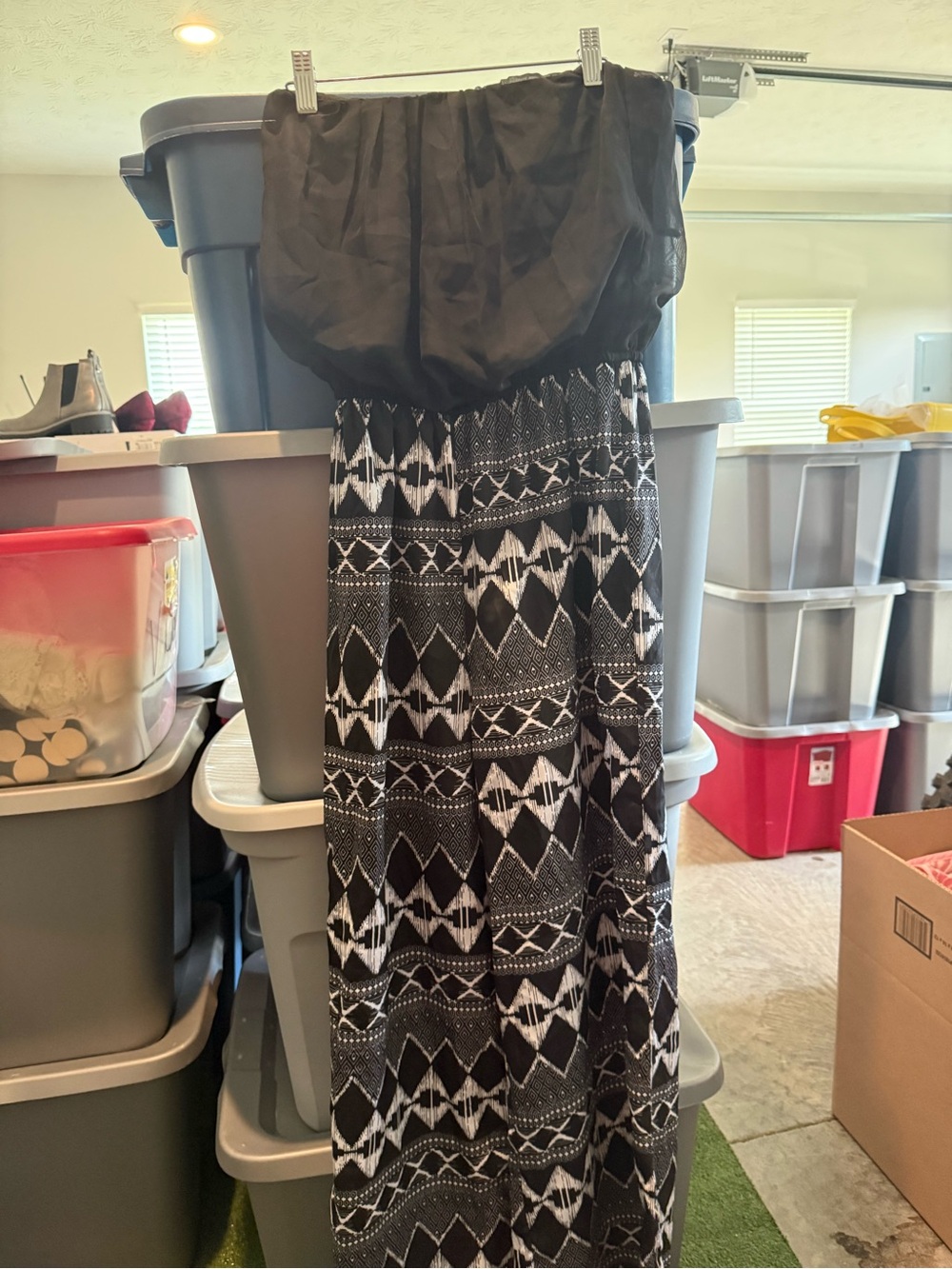Black & White Patterned Strapless Maxi Dress p76